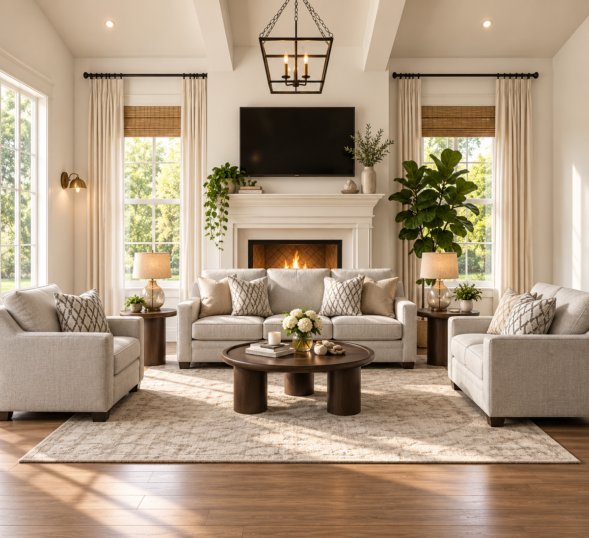 Luxe Haven Creamy Grey Sofa Set