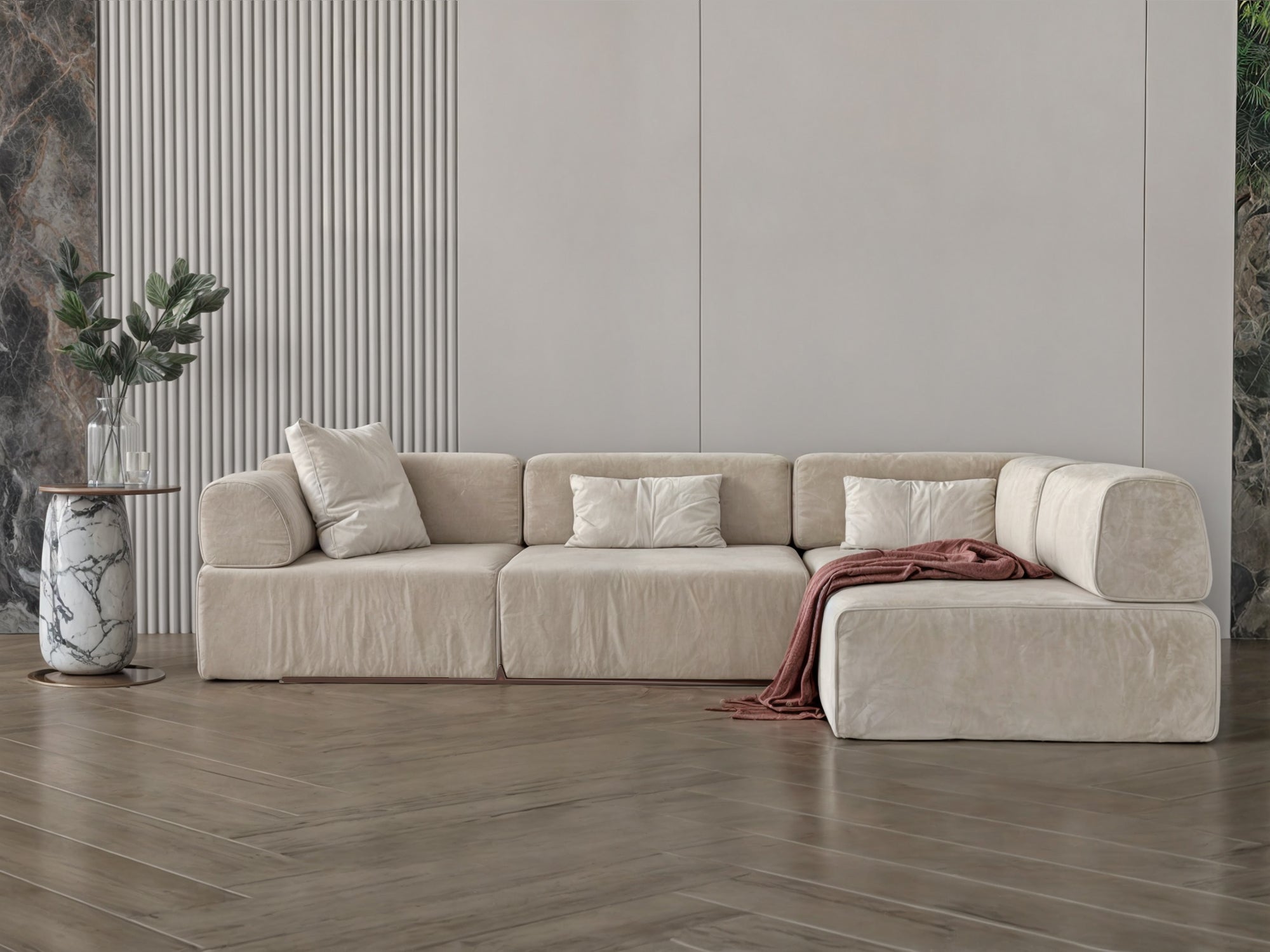 Dark beige corner sofa model "Raqi" in size 265×140 Sectionals| Oak