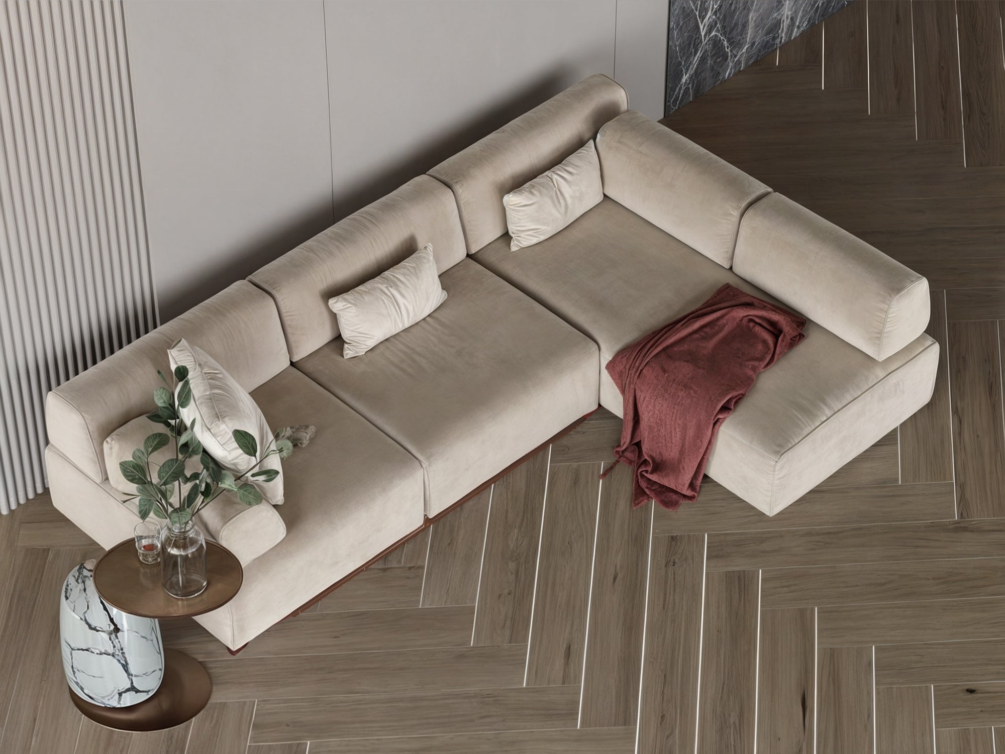 Dark beige corner sofa model "Raqi" in size 265×140 Sectionals| Oak