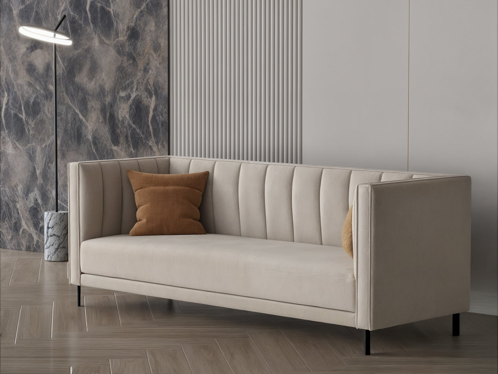 Dark beige velvet sofa 215x80x40 cm Sofas & Loveseats| Oak