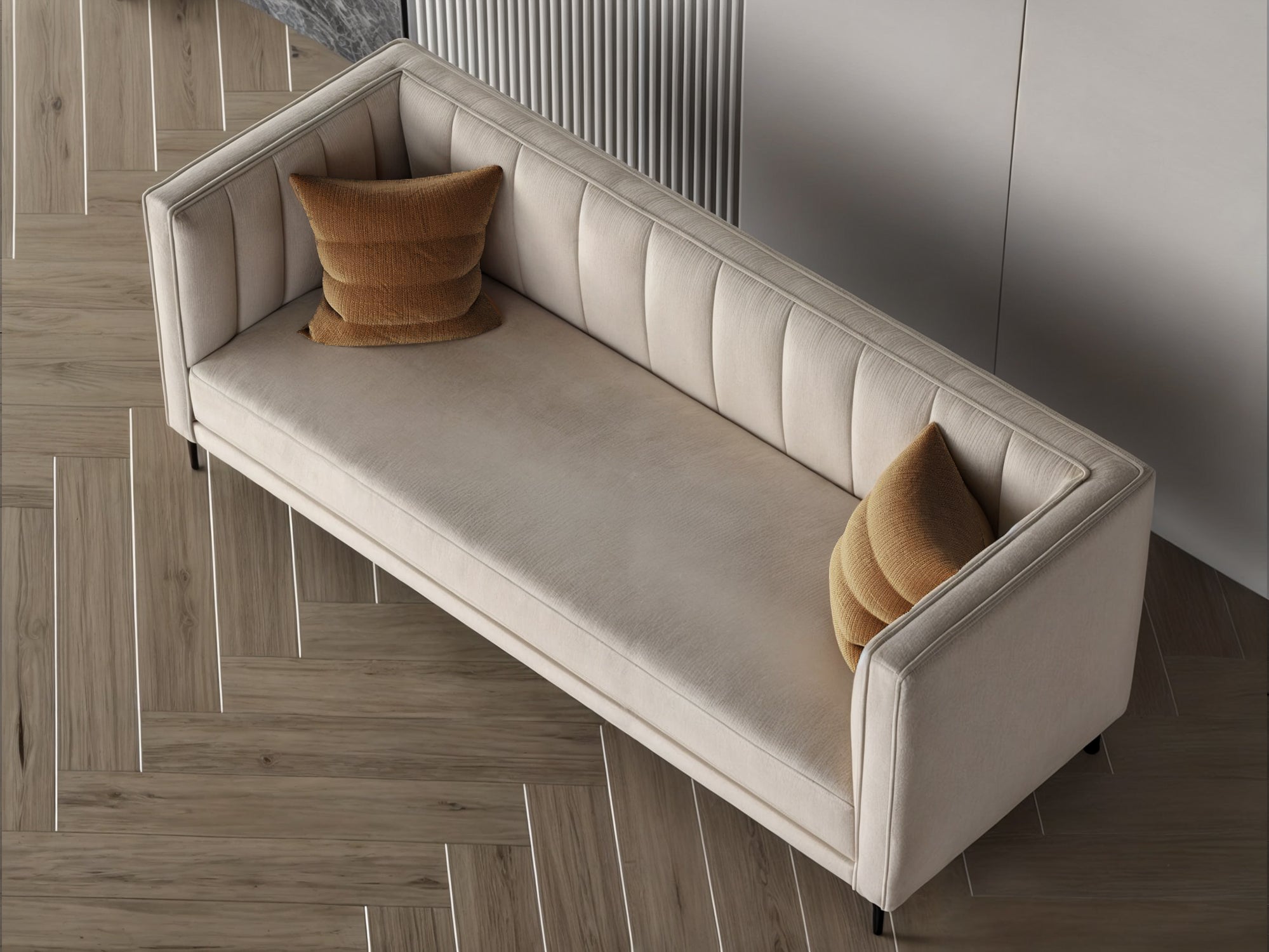 Dark beige velvet sofa 215x80x40 cm Sofas & Loveseats| Oak