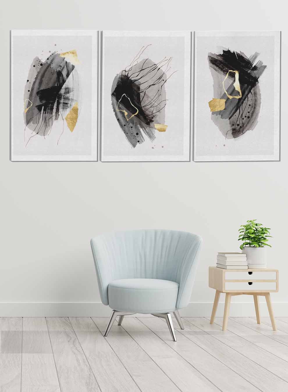 Dark Lines Abstract Paintings(set of 3) Paintings & Pictures| LOWHA