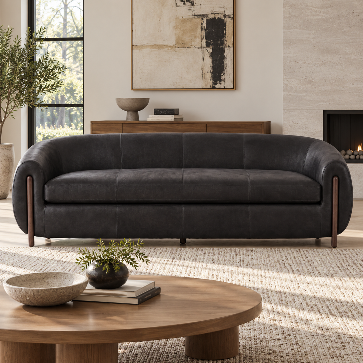 Grace Black Leather XL Sofa (265cm)