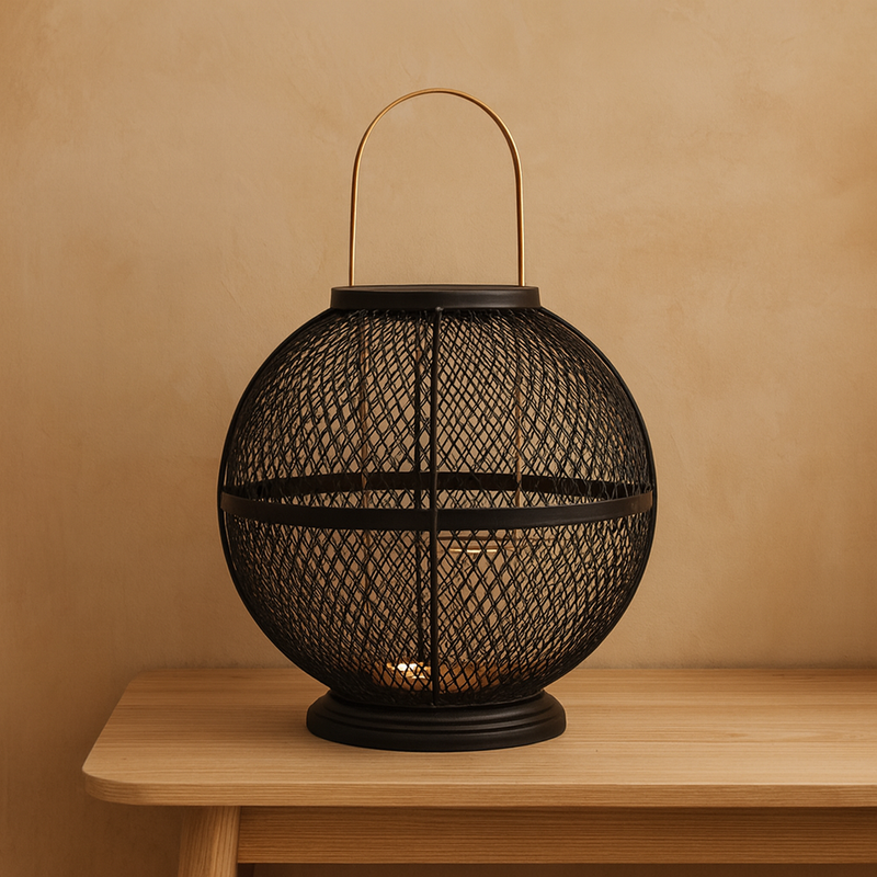 ROUND LANTERN BLACK AND GOLDSMALL 28x28x39 CM