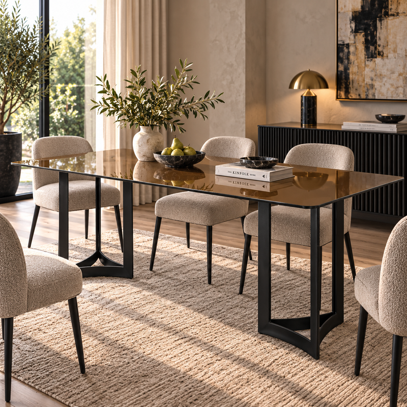 Alexa Dining Table Black Base and 200 CM Gold Glass