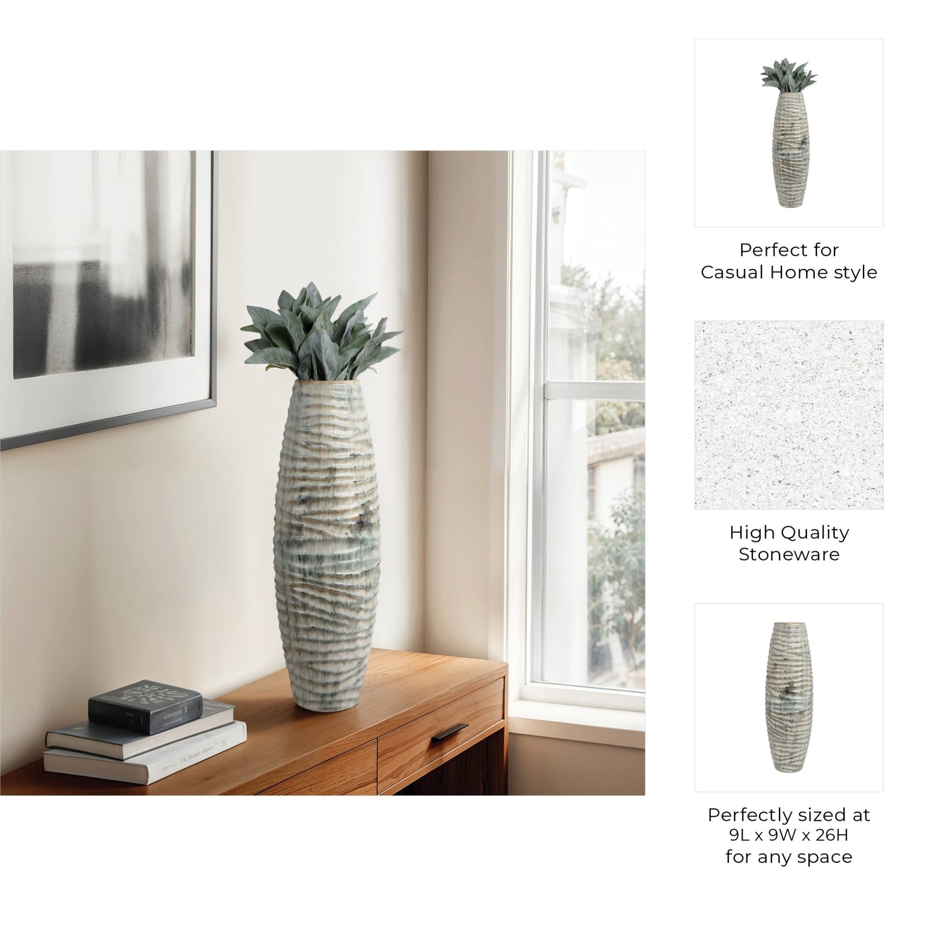 Decorah Cer Ribbed Vase Vases and Jars| Sagebrook Home