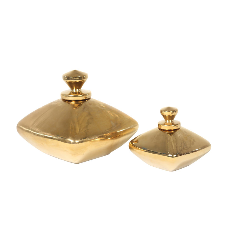 Decorative Ceramic Covered Bottle, Gold - Al Rugaib Furniture