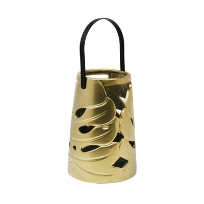 Decorative Ceramic Leaf Lantern, Matte Gold - Al Rugaib Furniture