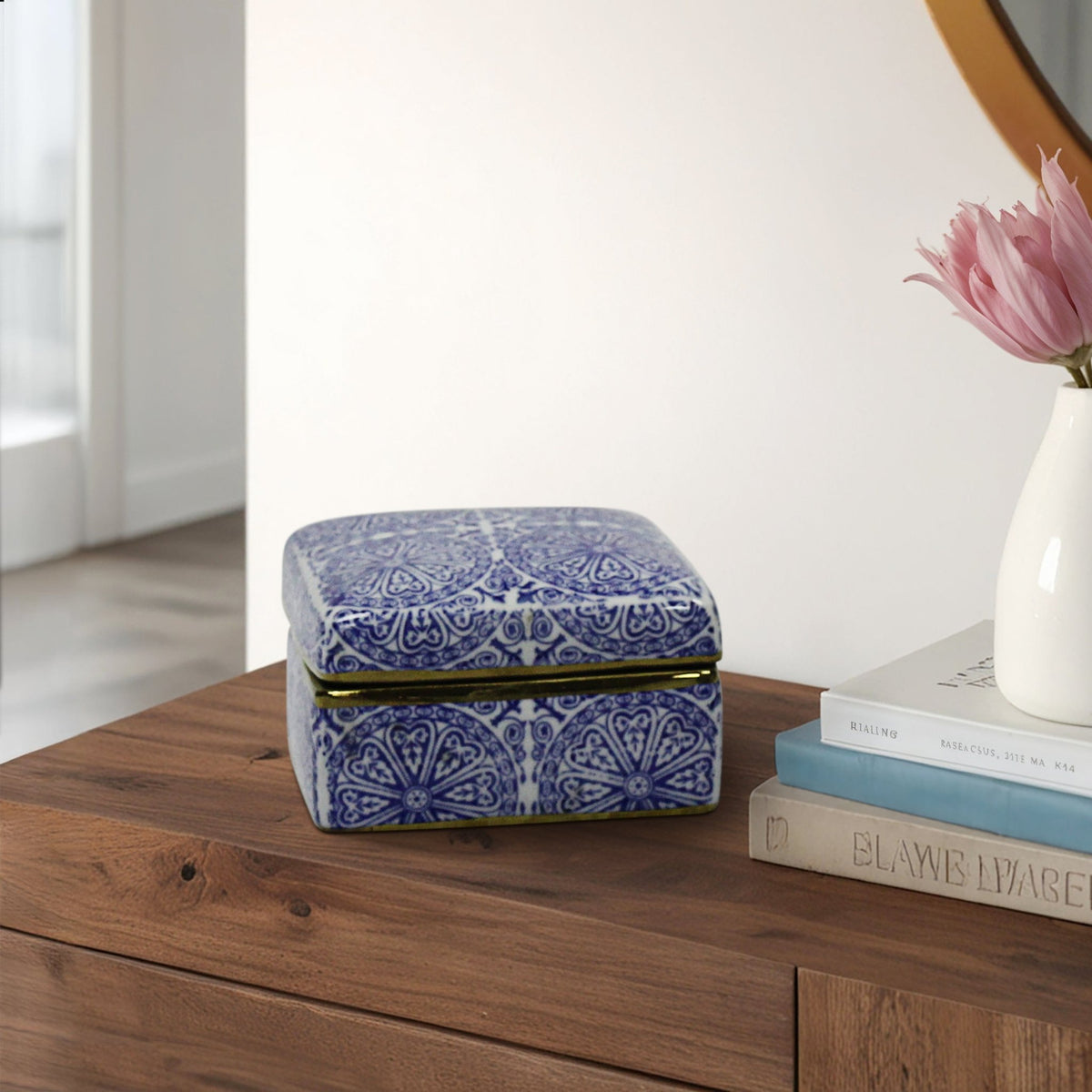 Decorative Ceramiccovered Box, Blue/White/Gold Box| Sagebrook Home