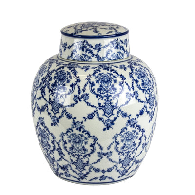 Decorative Lidded Jar, Crackled Blue/White - Al Rugaib Furniture
