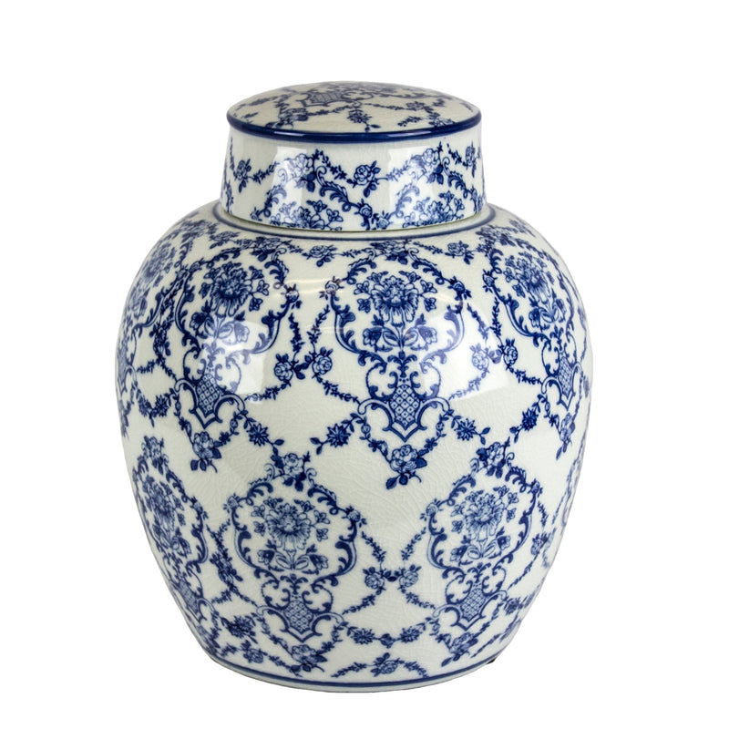 Decorative Lidded Jar, Crackled Blue/White - Al Rugaib Furniture