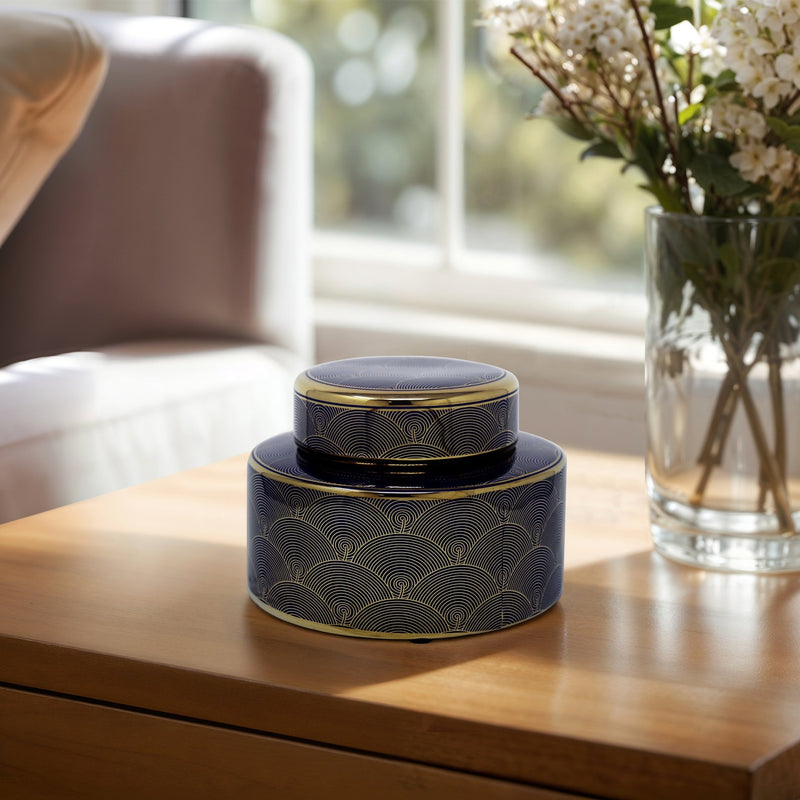 DECORATIVE LIDDED JAR, NAVY /GOLD - Al Rugaib Furniture