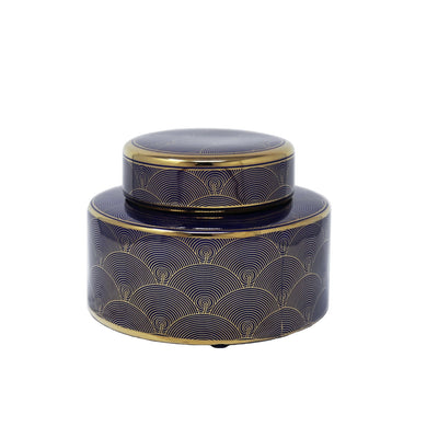 DECORATIVE LIDDED JAR, NAVY /GOLD - Al Rugaib Furniture