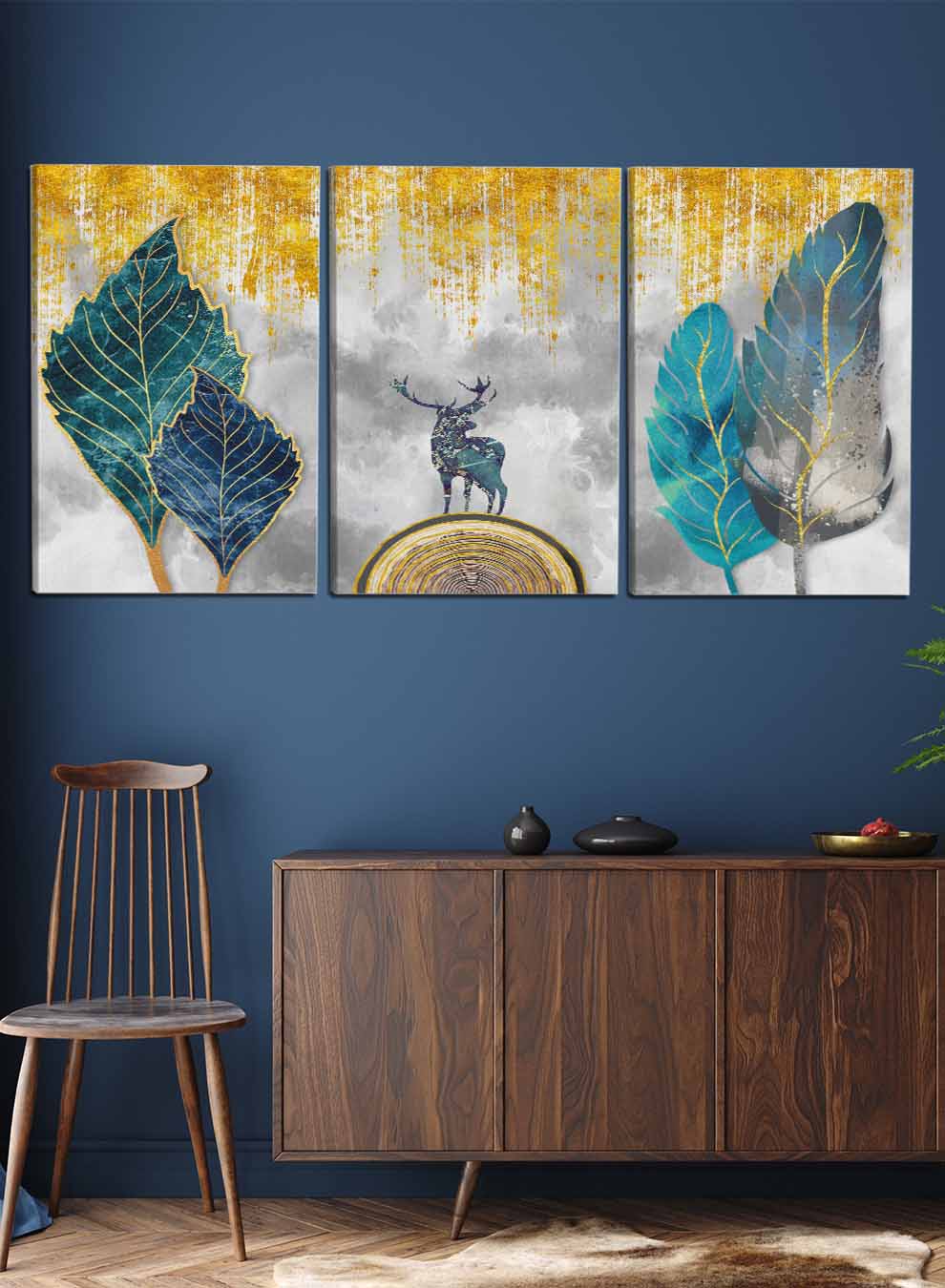 Deer Feathers Paintings(set of 3) Paintings & Pictures| LOWHA