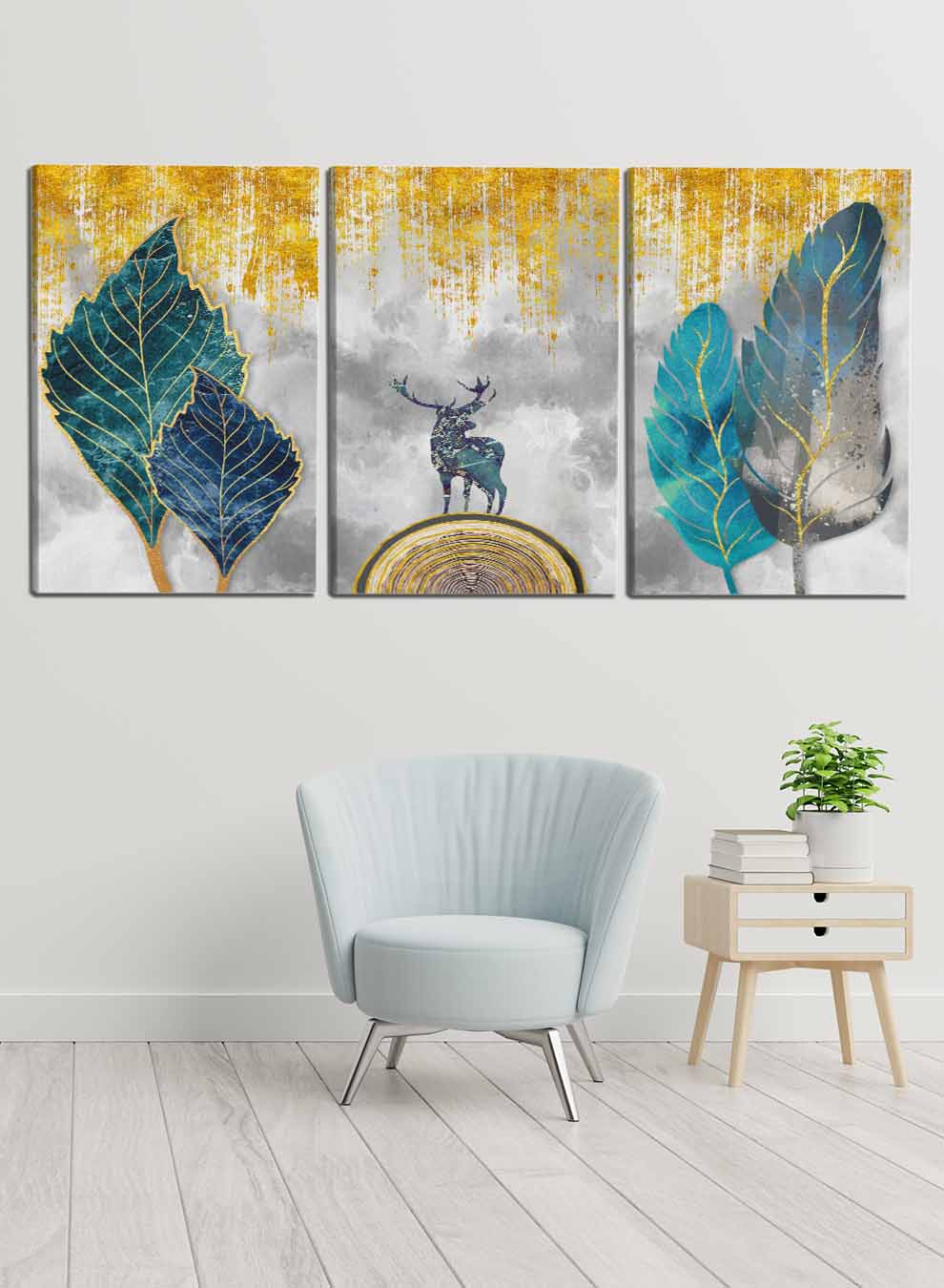 Deer Feathers Paintings(set of 3) Paintings & Pictures| LOWHA