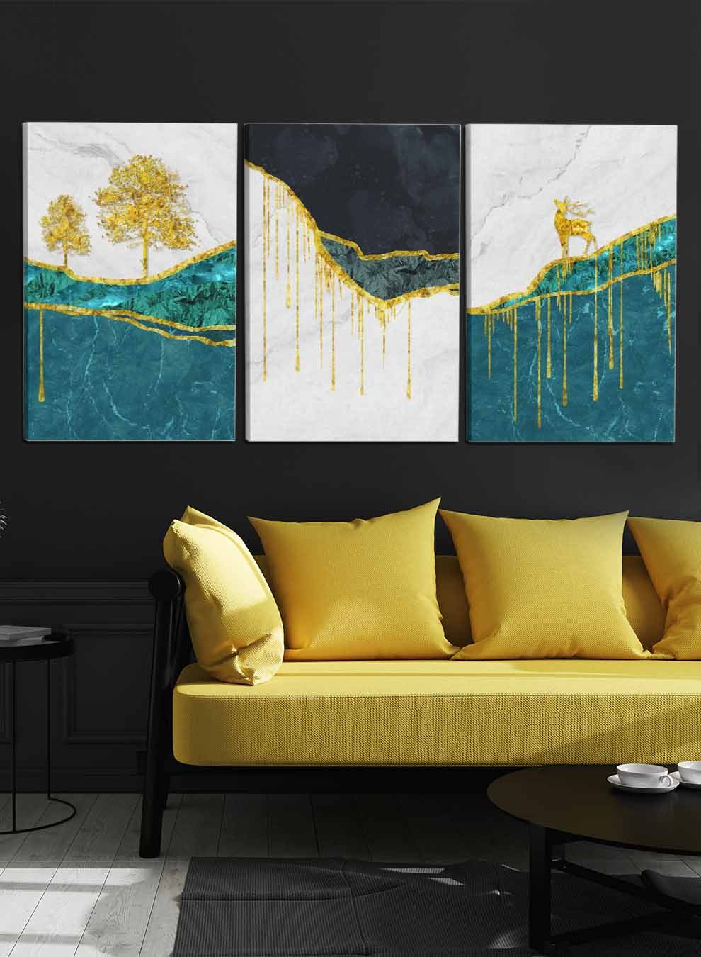 Deer Tree Mountains Paintings(set of 3) Paintings & Pictures| LOWHA
