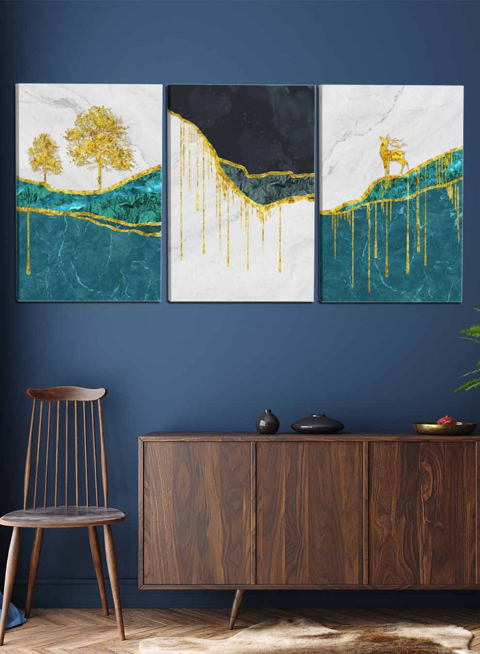 Deer Tree Mountains Paintings(set of 3) Paintings & Pictures| LOWHA