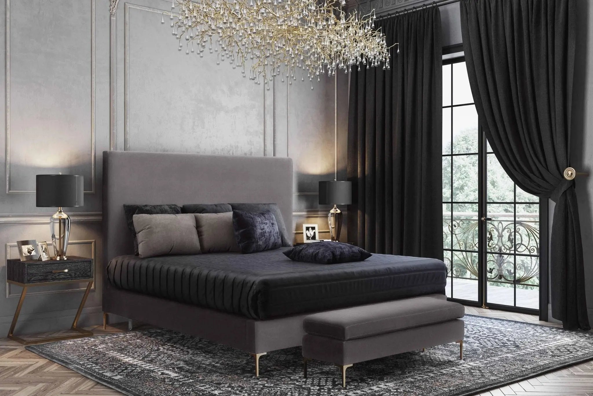 Delilah Grey Velvet Bed in Queen Beds| TOV