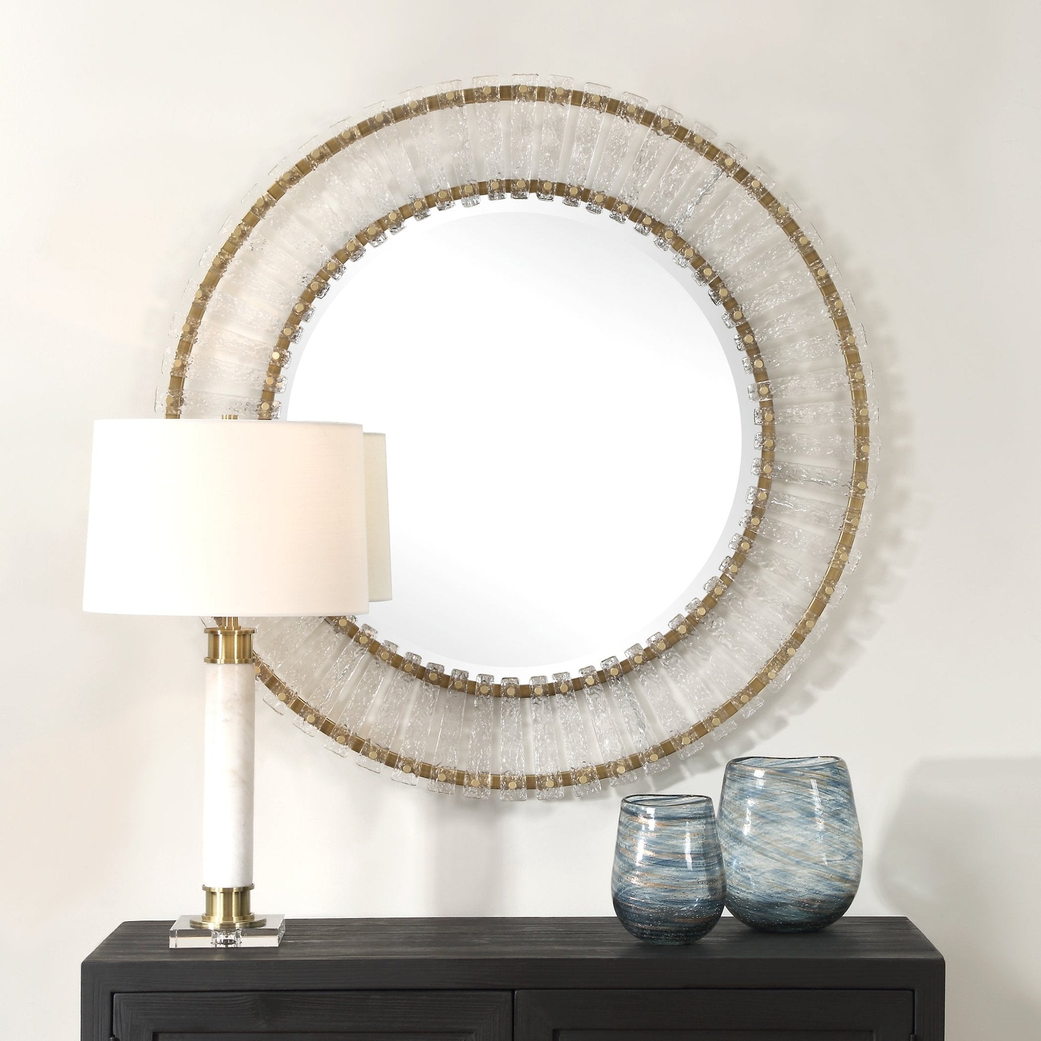Denali Textured Glass Round Mirror Mirrors| Uttermost