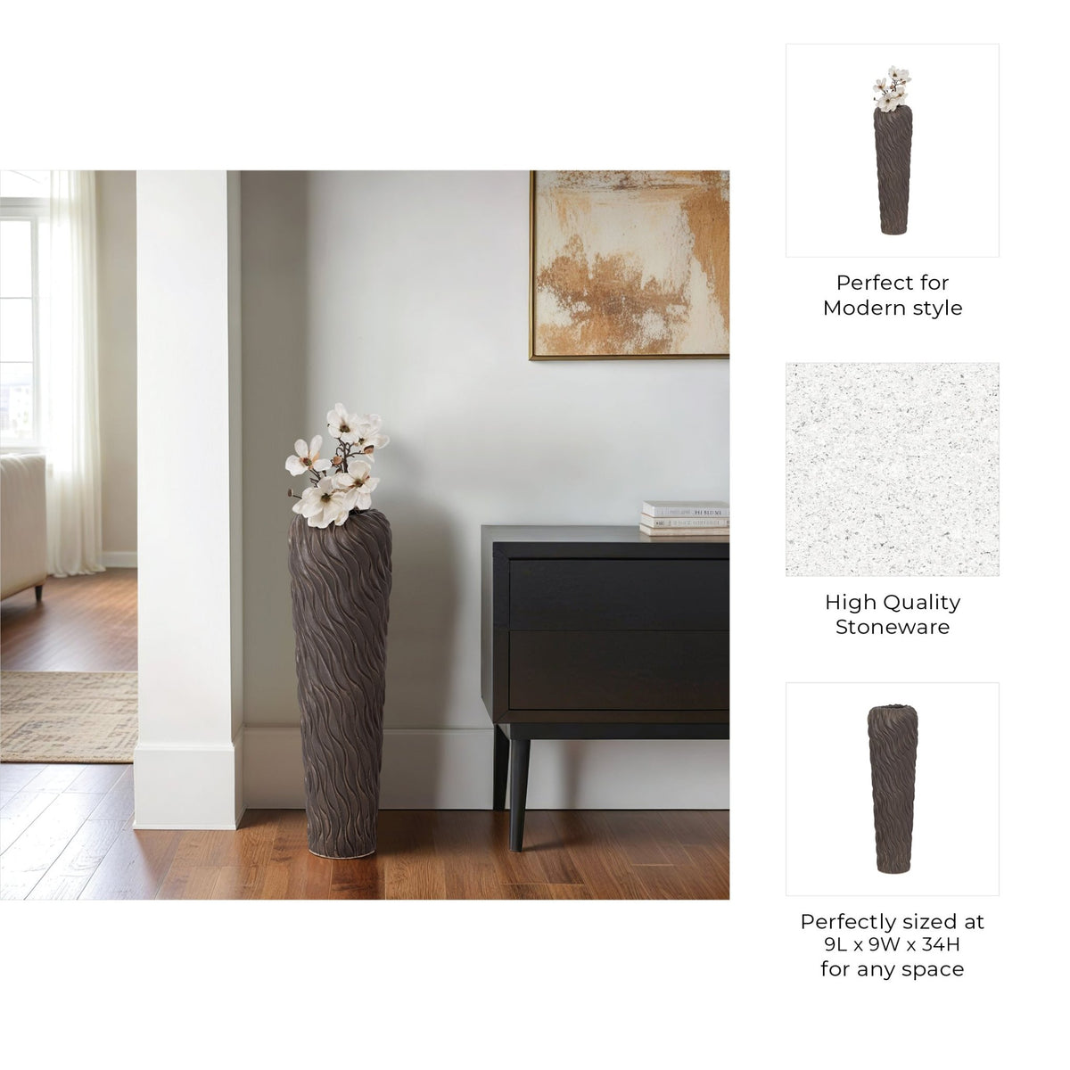 Devone Ceramic Brown Vase Vases and Jars| Sagebrook Home