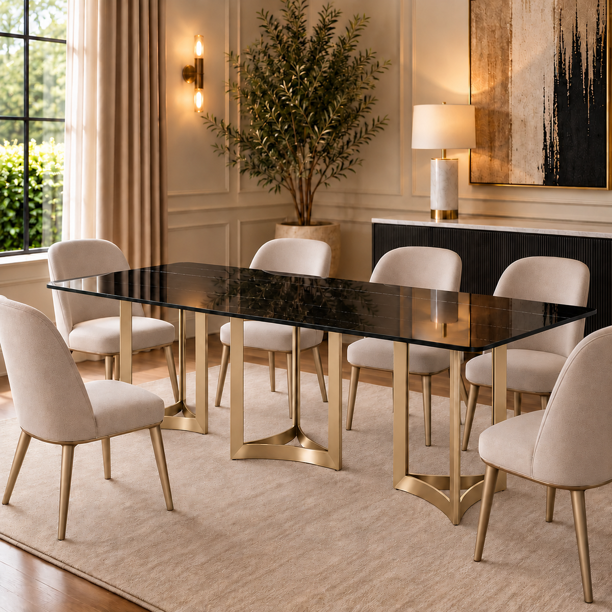 Alexa Dining Table Gold Base and 295 CM Black Marble