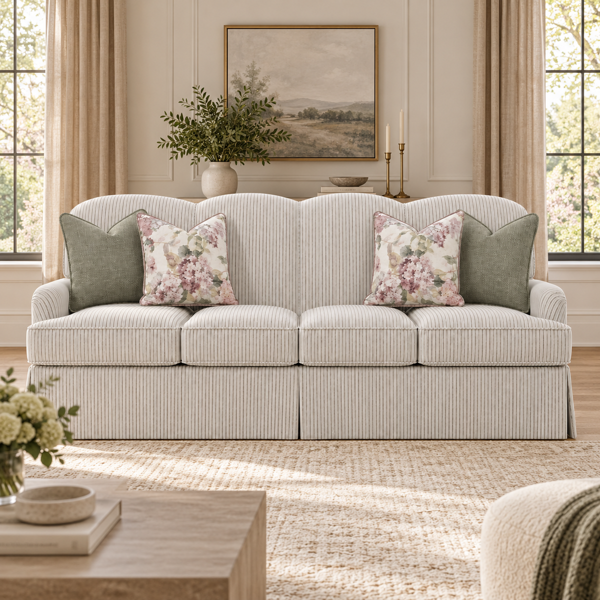 Jasmine Sofa Striped Pattern & Skirted 215cm