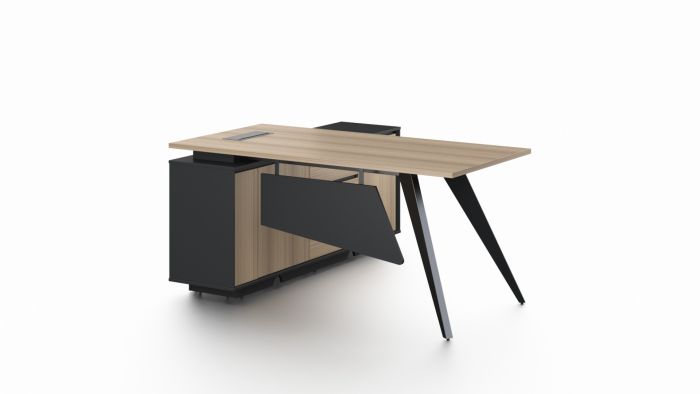 Light Oak and Black Office Desk with Storage Side Return - Small