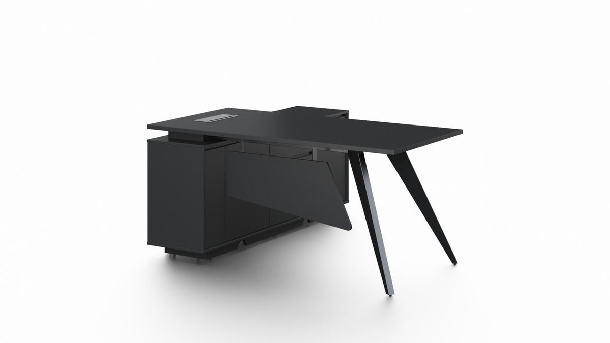 Pure Black Office Desk with Storage Side Return - Small