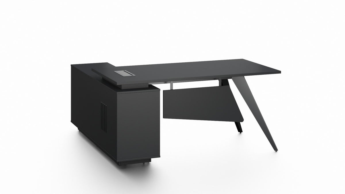Pure Black Office Desk with Storage Side Return - Small