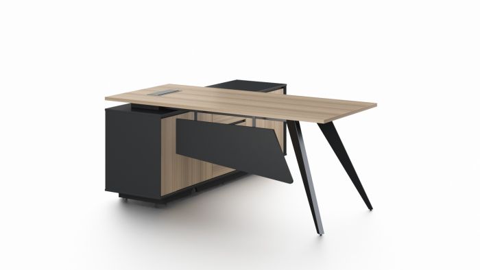 Light Oak and Black Office Desk with Storage Side Return - Medium