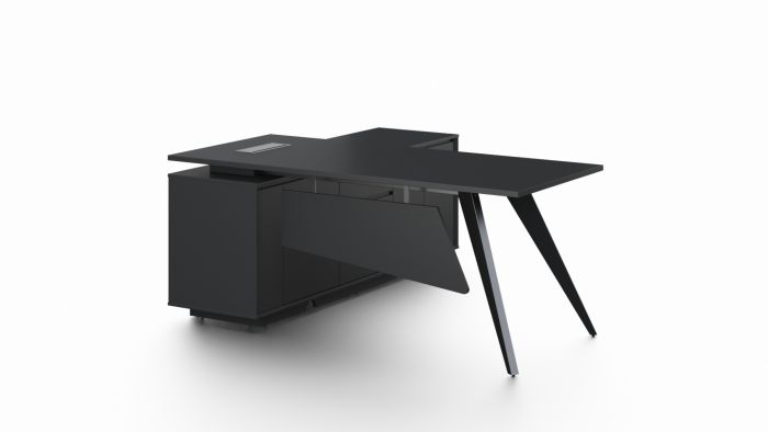 Pure Black Office Desk with Storage Side Return - Medium