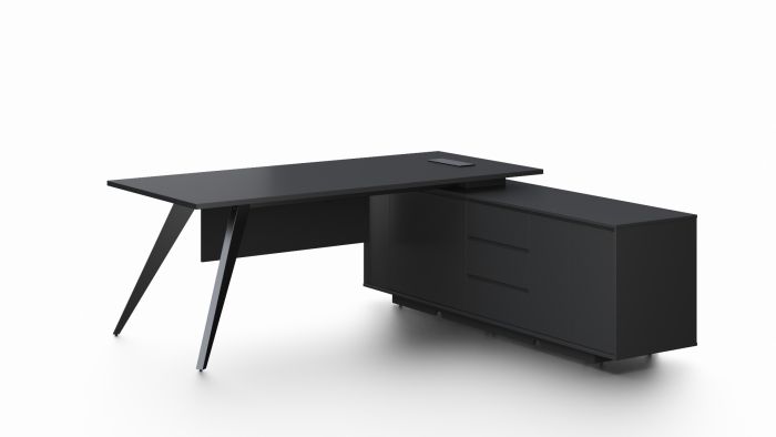 Pure Black Office Desk with Storage Side Return - Large