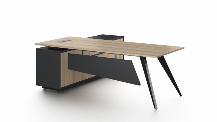 Light Oak and Black Office Desk with Storage Side Return - Extra Large