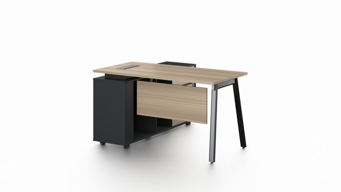 Light Oak Office Desk with Lockable Side Return - Small