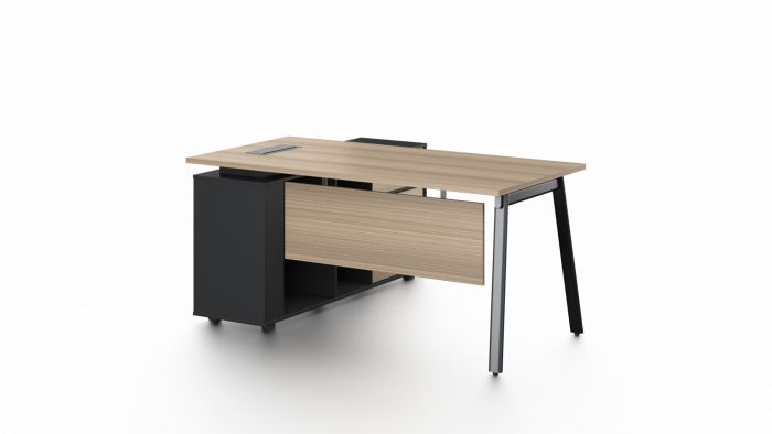 Light Oak Office Desk with Lockable Side Return - Medium