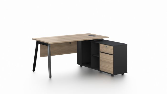 Light Oak Office Desk with Lockable Side Return - Medium