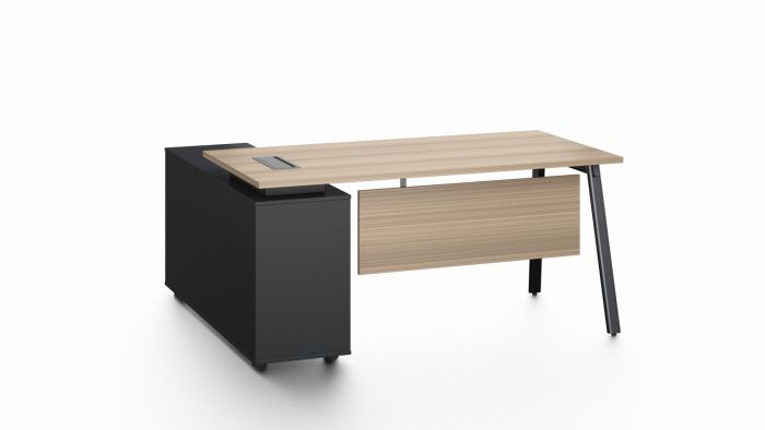 Light Oak Office Desk with Lockable Side Return - Medium