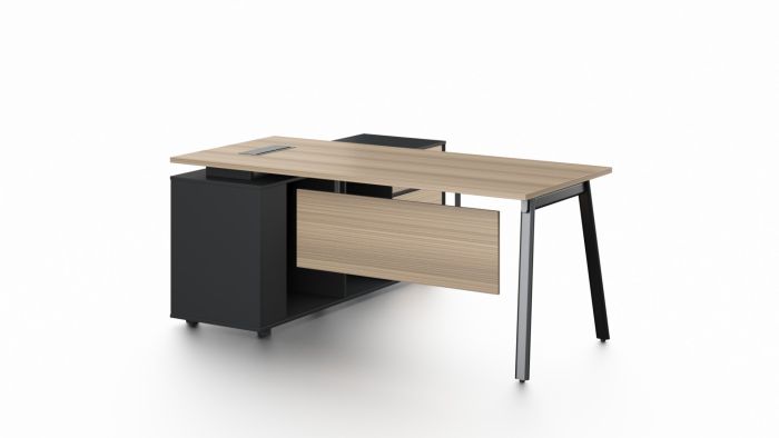 Light Oak Office Desk with Lockable Side Return - Large