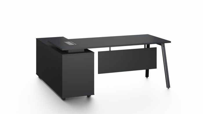 Pure Black Office Desk with Lockable Side Return - Large