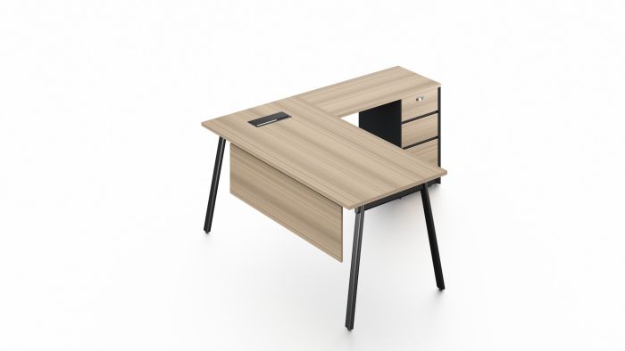 Desk with Side Pedestal - Light Oak and Pure Black (1600 mm)