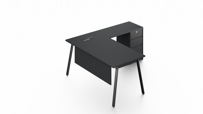 Desk with Side Pedestal - Pure Black (1600 mm)