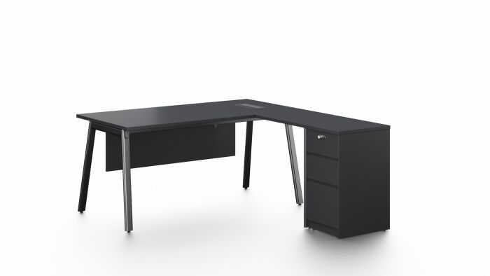 Desk with Side Pedestal - Pure Black (1600 mm)