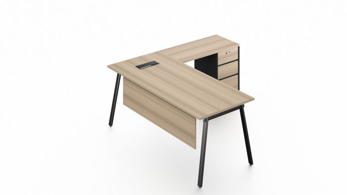 Desk with Side Pedestal - Light Oak and Pure Black (1800 mm)