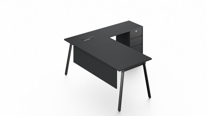 Desk with Side Pedestal - Pure Black (1800 mm)