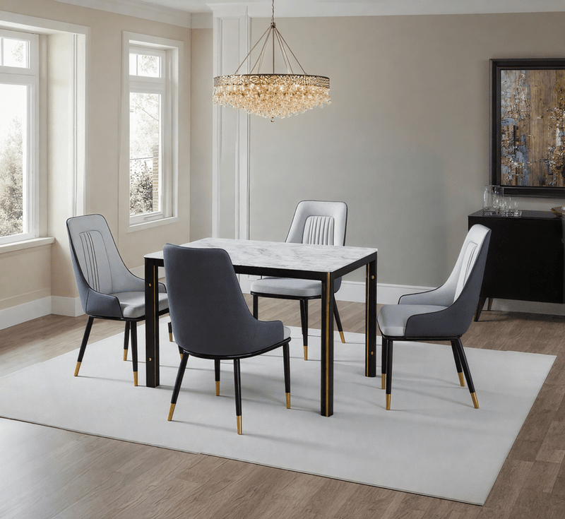 Dining table set with 4 chairs and an elegant gray artificial marble top. - Al Rugaib Furniture