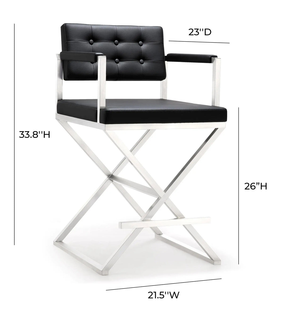 Director Black Performance Vegan Leather and Stainless Steel Counter Stool Stools| TOV