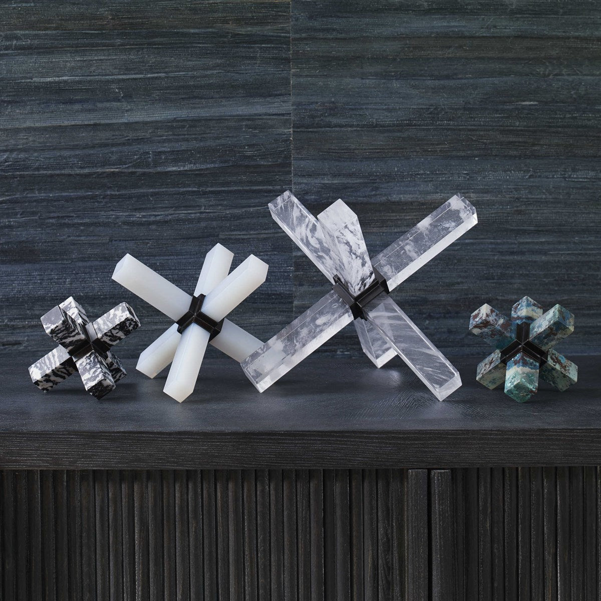 Double Cross Sculpture, Opaline Crystal Table Decors| Uttermost