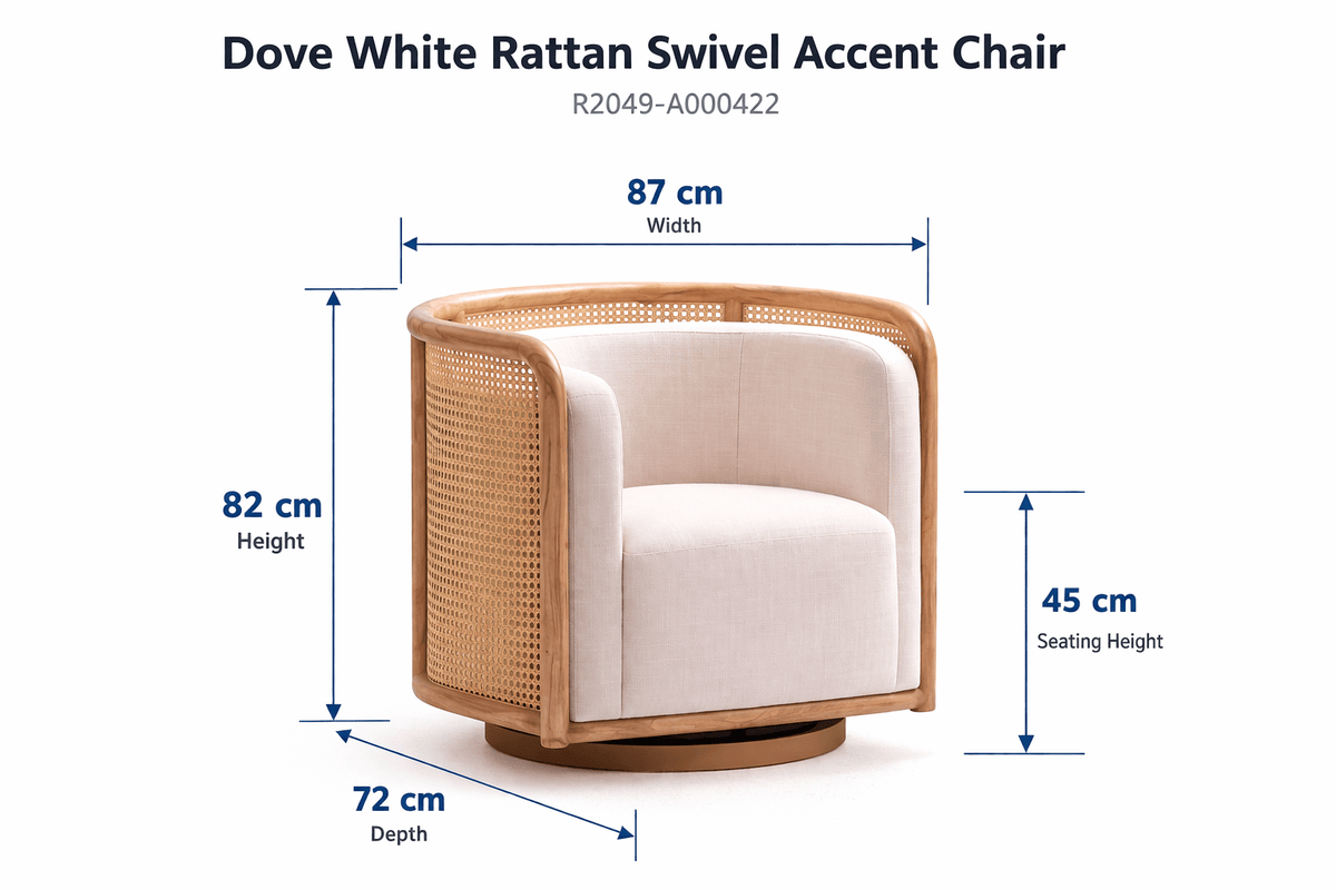 Dove White Rattan Swivel Accent Chair Chairs| Roots Furniture