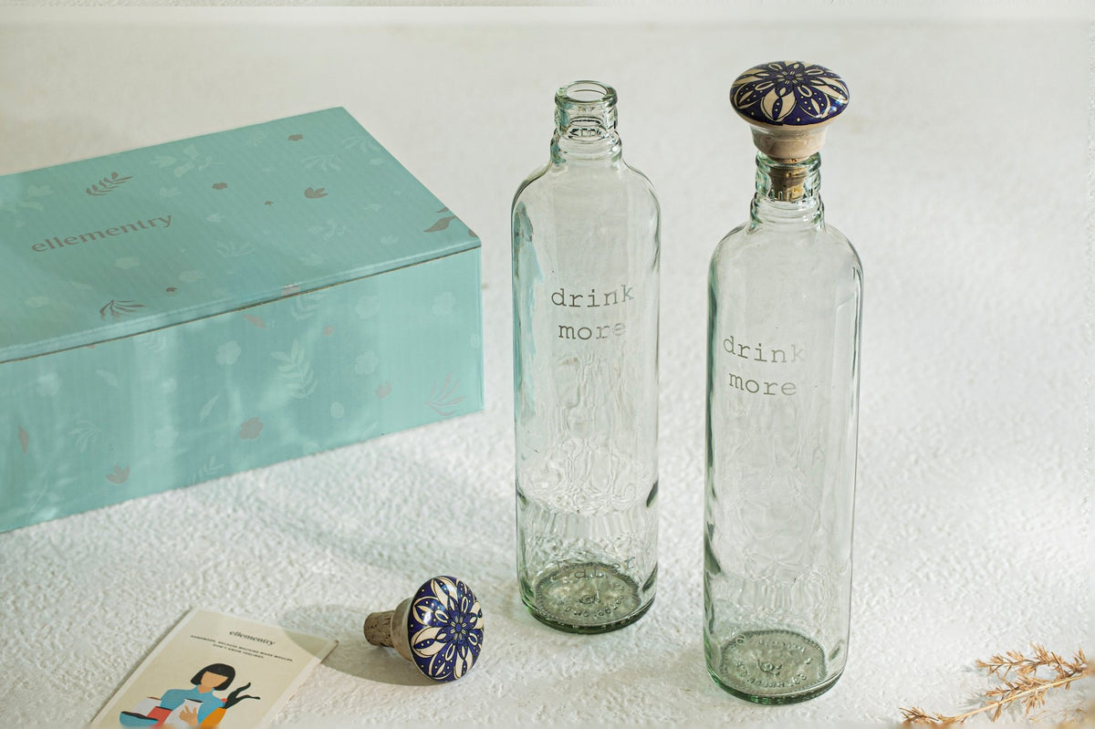 Drink More Glass Water Bottle Set of Two Bottles & Containers| Roots Furniture