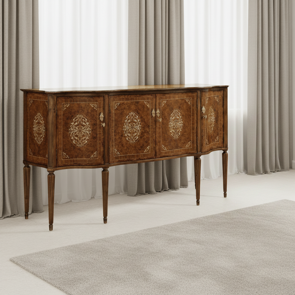Duchess Collection - Burl and mother of pearl inlaid serpentine sideboard Cabinets & Chests| Jonathan Charles